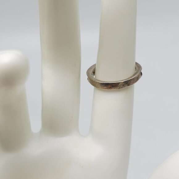 Sterling Silver Eternity Ring With Clear Glass Rhinestones Vintage Signed - Picture 4 of 7